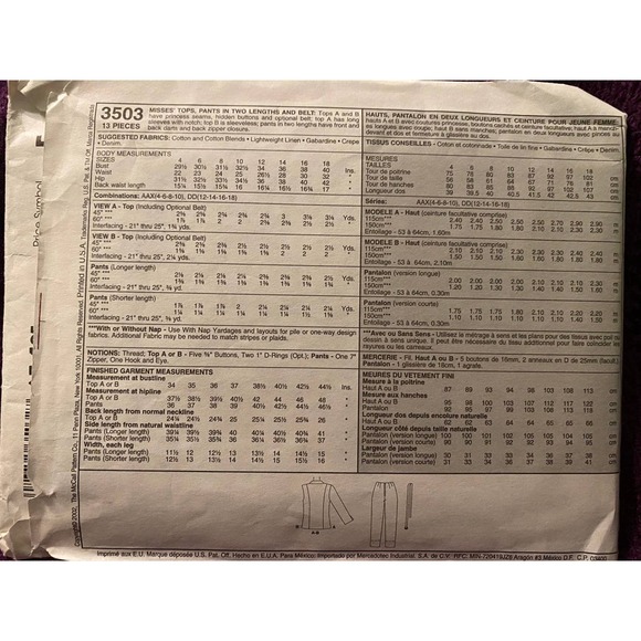 McCalls Sewing pattern3503 suit sewing pattern sz 12 14 16 18 - Picture 3 of 6